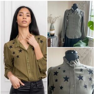 Tuckernuck the shirt but Rochelle Behrens green star print small button front